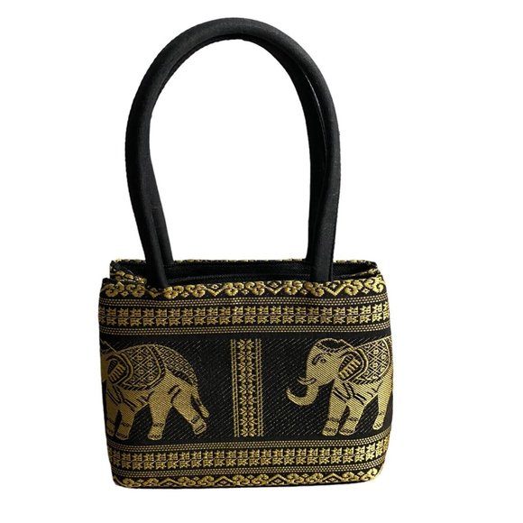 Vintage Women's Gold Elephant Boho Mini Tote Handbag - Picture 4 of 5
